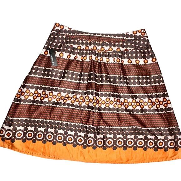 Madison Festive Cotton Orange Brown Tan Red‎ Skirt Size 8 Zipper NWT $86 - Picture 1 of 7
